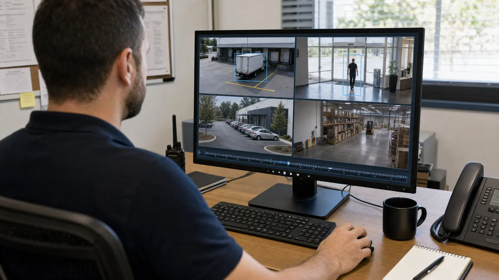 Operator reviewing vehicle and entrance analytics in a commercial video system