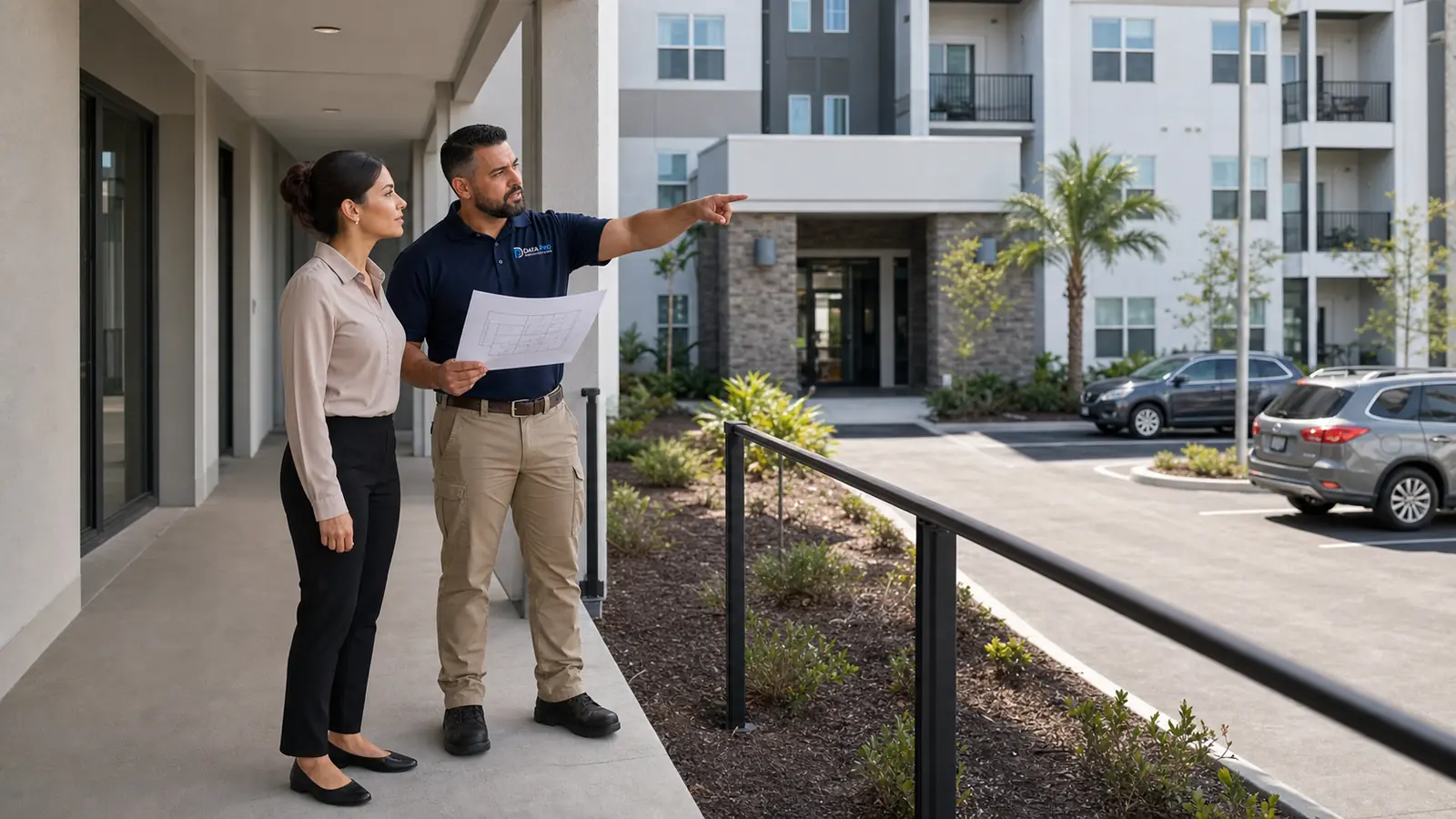 Representative multifamily entry and parking coverage planning